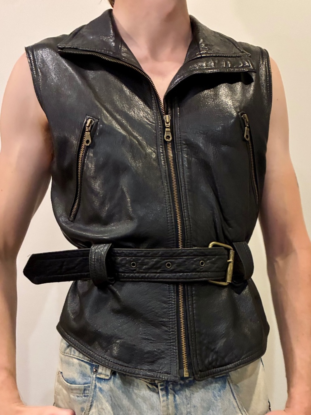 Vintage real leather jacket vest - made in canada
